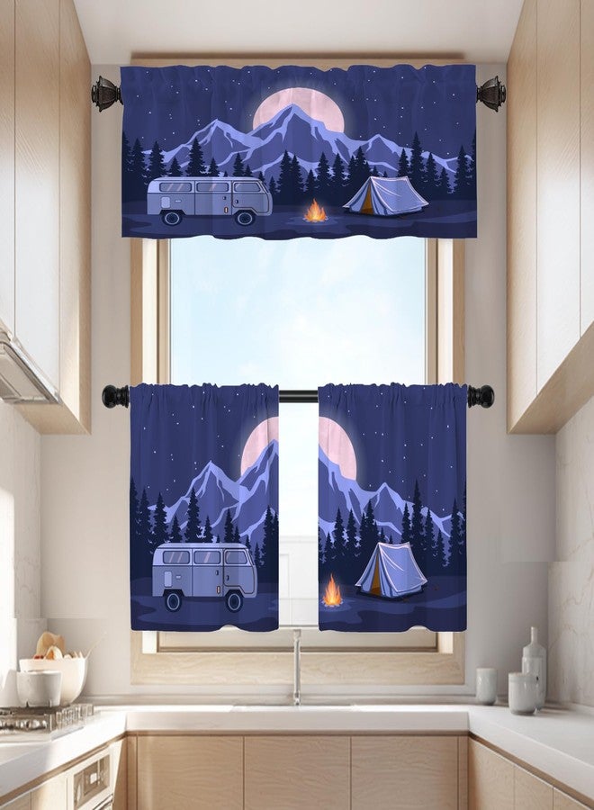 Batmerry Dark Blue Psychedelic Adventure Camping Tier Curtains, Art Starry Night Window Treatment Short Kitchen Curtain Multilayer Polyester Blackout for Living Room/Bathroom, 2 Pack 26x24 inches - Image 5